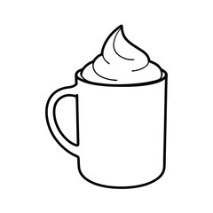 Whipped cream coffee mug line drawing illustration