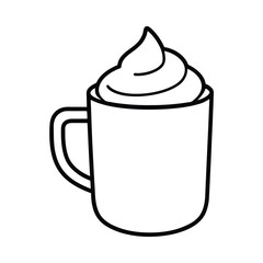 Whipped cream coffee mug line drawing illustration