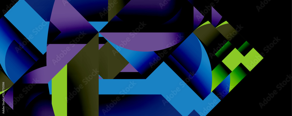 Aufkleber Abstract geometric shapes overlap, creating vibrant color gradients. Blues, purples, greens dominate composition. Modern design elements present.