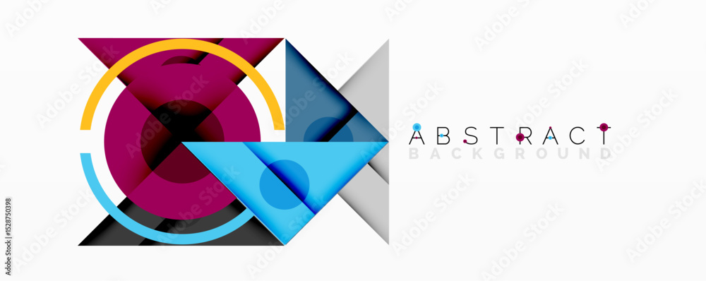 Fototapete modern abstract design features vibrant geometric shapes, overlapping circles, squares, triangles. b