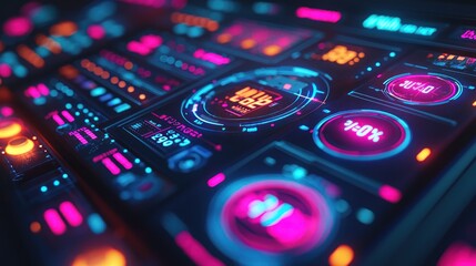 Obraz premium Futuristic digital interface with glowing neon displays