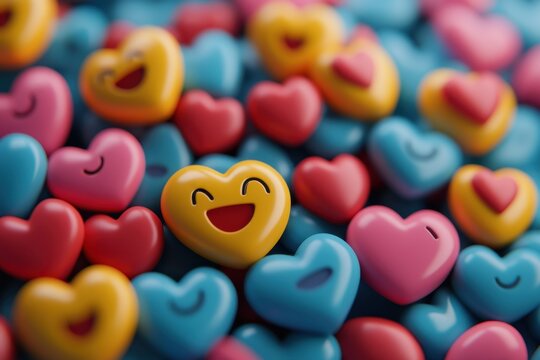 Unique design emojis in vibrant colors create a cheerful, seamless pattern for social media interaction, Social media unique design emojis and likes seamless 3D