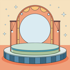 a soft toned stage mockup with circular frame