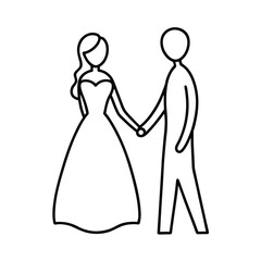 Fototapeta premium Simple line drawing of bride and groom holding hands