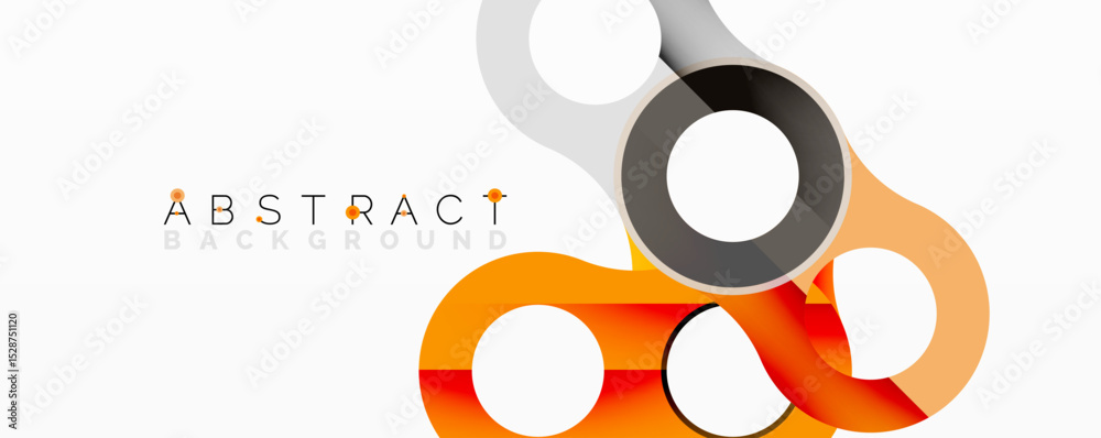 Poster modern design features overlapping circles, lines. orange, gray hues create dynamic visual effect. s