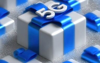 5G gift boxes on a bed of glittery beads