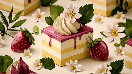 A close-up of several small, decorated cakes