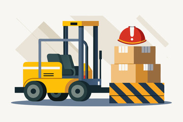 forklift truck lifting cargo boxes warning