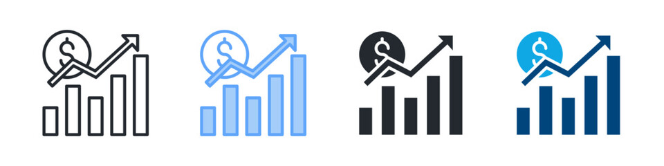 Stock Exchange Icon Set Multiple Style. Design In Outline, Blue, Glyph, Dualtone