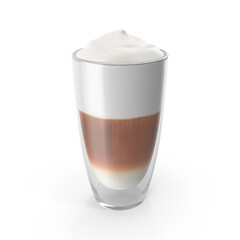 Refreshing Iced Latte in Glass with Ice Cubes Isolated on Transparent Background