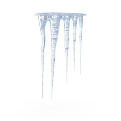 Multiple Sharp Icicles Hanging from Roof Edge Isolated on Transparent Background