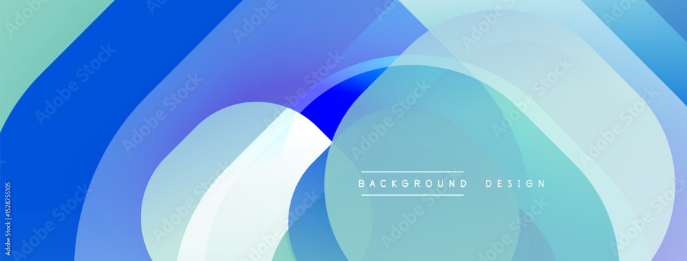 Poster Abstract blue layers create dynamic visual flow. Soft gradients, circular shapes, modern design elements present. Minimalist aesthetic.