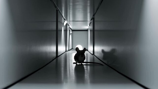 Laboratory mouse moving in corridor