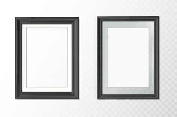 3d realistic vector icon illustration. Set of black picture frames in rectangular shape. Isolated on transparent background.