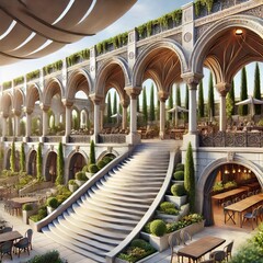 Arched entrances and retractable awnings