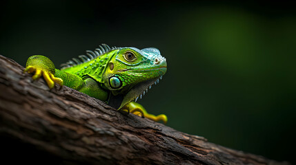 Fototapeta premium Green Iguana On Branch In Nature
