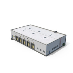 Modern Warehouse Distribution Center with Loading Docks Isolated on Transparent Background