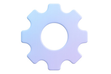 Glossy light blue and purple gear icon rendered in 3d, representing technical settings with transparent background for digital interface design