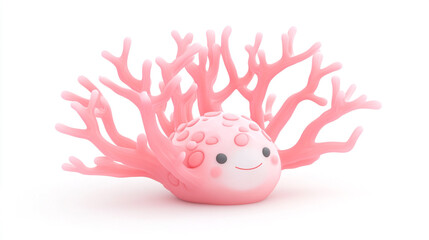 Obraz premium Pink Coral Reef Decoration with Cute Smile. Elegant pink coral design suitable for ocean-themed decor, websites, and marine environment promotions.