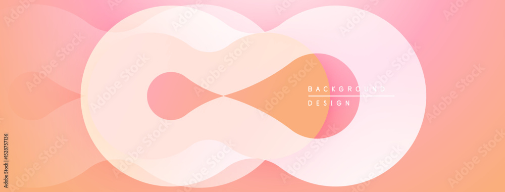 Poster abstract shapes overlap, creating soft gradients. peach, pink hues dominate design. minimalist aesth