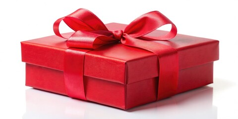 Obraz premium Minimalist Red Gift Box Photography: Red Ribbon, Simple Background, Clean Design, Product Shot