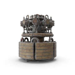 Old Industrial Reactor Engine with Rusted Components Isolated on Transparent Background