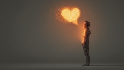 Silhouette of a human with a glowing heart radiating light into their speech bubble