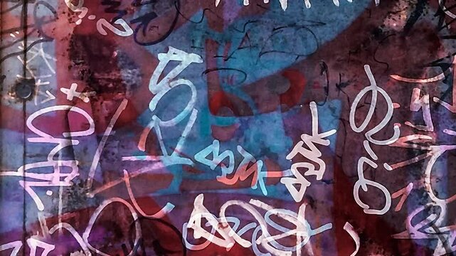 Multicolored graffiti style collage texture background overlay layers stop motion looped animated video
