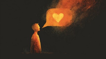 Silhouette of a human with a glowing heart radiating light into their speech bubble