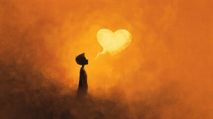 Silhouette of a human with a glowing heart radiating light into their speech bubble