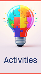 Activities Bulb Puzzle Pieces Colorful Vertical Text 