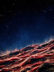 Abstract space landscape with glowing red/orange waves