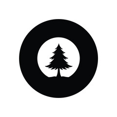 Evergreen tree in circle black and white icon