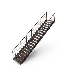 Old Industrial Metal Staircase with Railings Isolated on Transparent Background