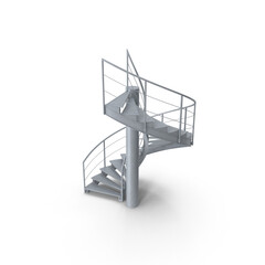 Modern Spiral Staircase with Metal Railings Isolated on Transparent Background