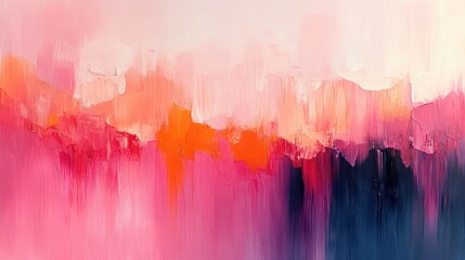 Vibrant brush strokes of pinks and purples creating a dynamic abstract landscape contemporary art