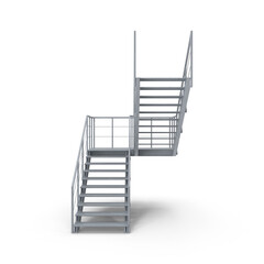 Industrial Metal Staircase with Landing Platform Isolated on Transparent Background