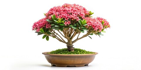 Miniature Pink Ixora Bonsai in Ceramic Pot - Urban Exploration Photography