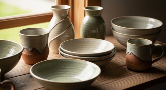 Artisan Pottery Collection: Handcrafted Bowls, Vases, and Mugs in Earthy Tones