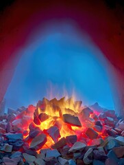 Colorful fire in a ceramic kiln