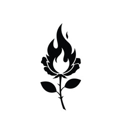 Fiery rose black silhouette burning flower design