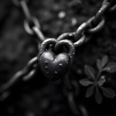 Close-Up of a Rusty Heart-Shaped Chain Outdoors with Dramatic Lighting