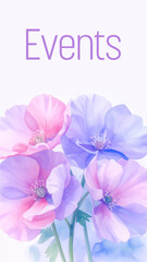 Events Floral Watercolor Purple Pink Blue Bottom Vertical Text 