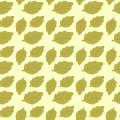 Soft Green Leaves Seamless Pattern Vector Illustration on Pastel Green Background – Perfect for Spring to Fall Themes