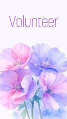 Volunteer Floral Watercolor Purple Pink Blue Bottom Vertical Text 