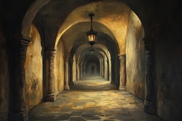 Fototapeta premium Mansion Haunted. Spooky Dracula Castle Painting of Haunted Architecture