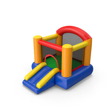 Colorful Inflatable Bounce House for Kids Isolated on Transparent Background