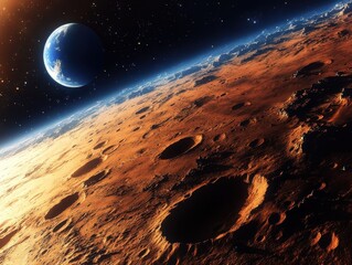 Mars Craters. A Stunning View of Red Planet with Craters in Deep Space