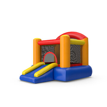 Colorful Inflatable Bounce House for Kids Isolated on Transparent Background