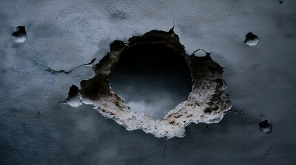 Cracked ground with large hole revealing smoke and fire from below.
